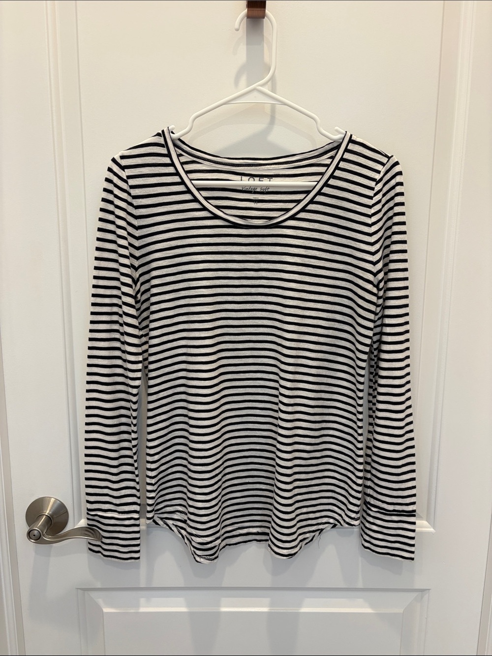LOFT Black and White Striped Long Sleeve Tee